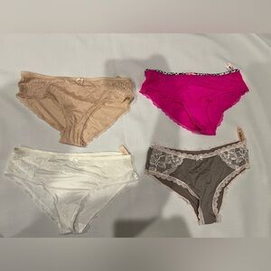 Victoria's Secret Lot 4 Hiphugger Panties Lace Soft Bright Pink Nude Gray White